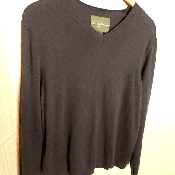 Eddie Bauer Mens Grey Cashmere Cotton V Neck Sweater Large - Picture 3 of 4